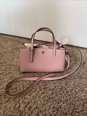 Tory Burch Emerson Patent Mini Tote in Clay Pink Crossbody